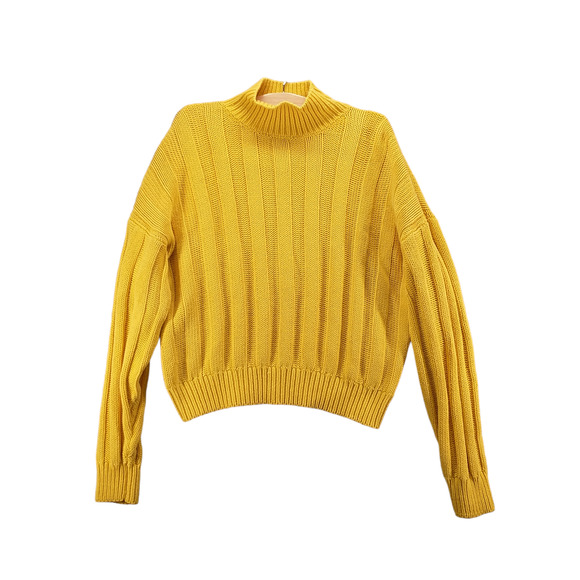 Gap Women's Pullover Ribbed Knit Sweater Yellow Large Long Sleeve Mock Neck - Picture 1 of 11